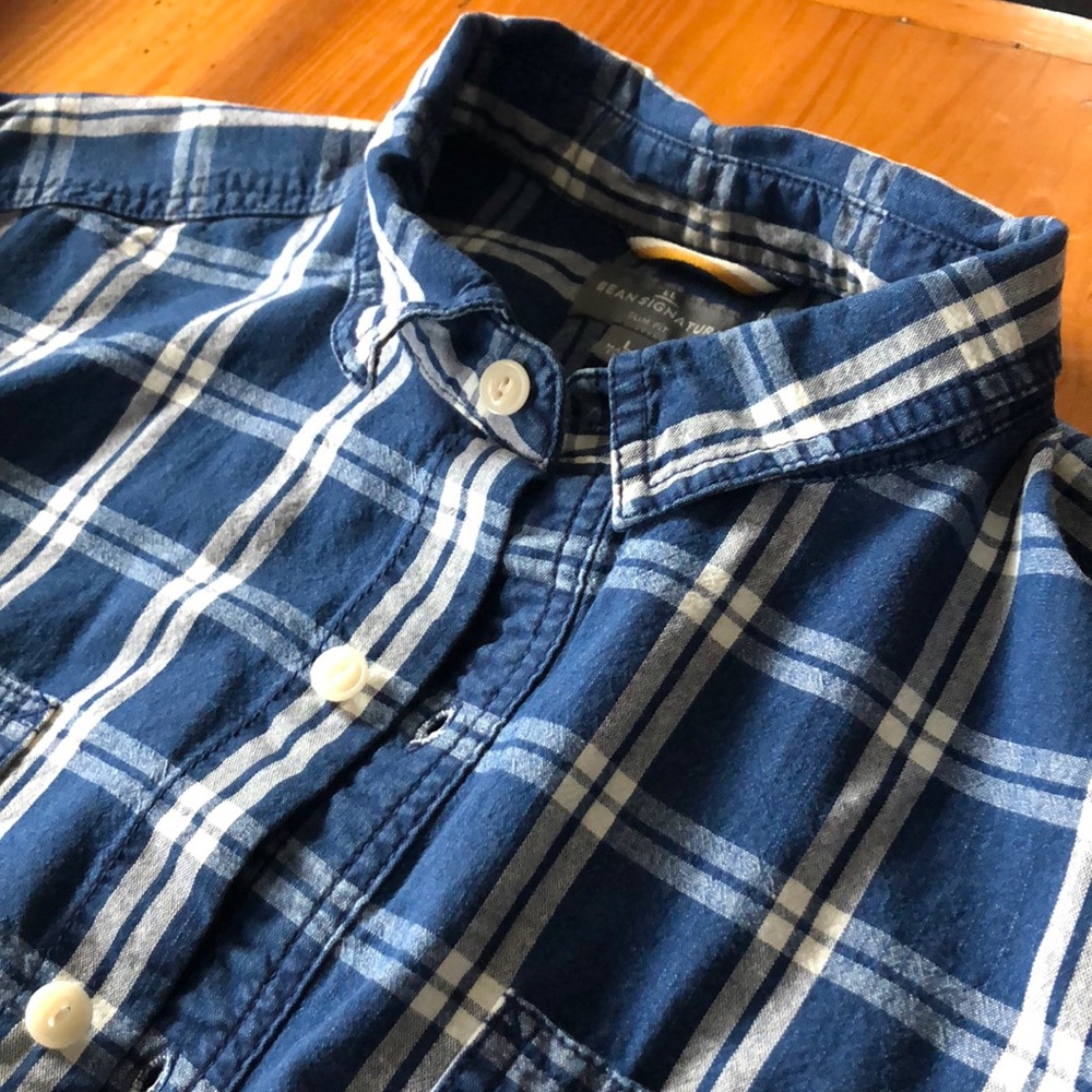 Men’s L.L. Bean plaid button down, large